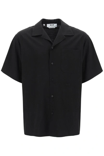 Shop Msgm Short-sleeved Viscose Shirt In Black
