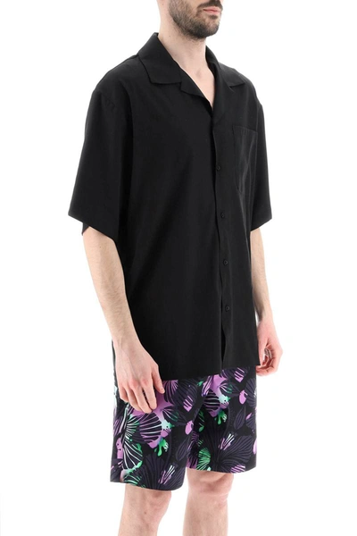 Shop Msgm Short-sleeved Viscose Shirt In Black