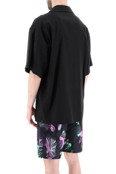 Shop Msgm Short-sleeved Viscose Shirt In Black