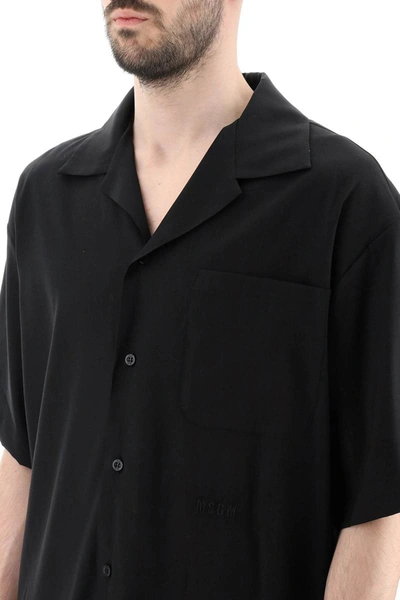 Shop Msgm Short-sleeved Viscose Shirt In Black