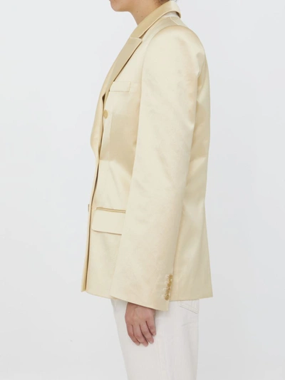 Khaite Nathan Double-breasted Cotton-blend Satin Blazer In Beige