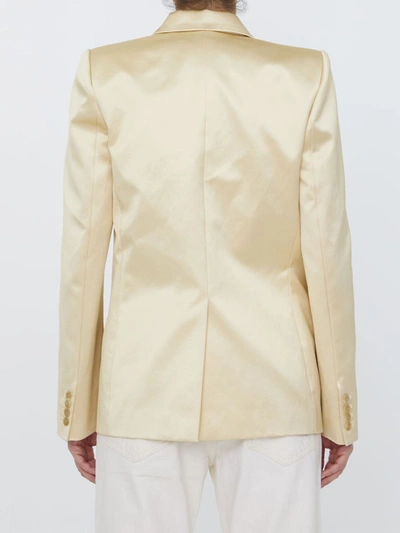 Khaite Nathan Double-breasted Cotton-blend Satin Blazer In Beige