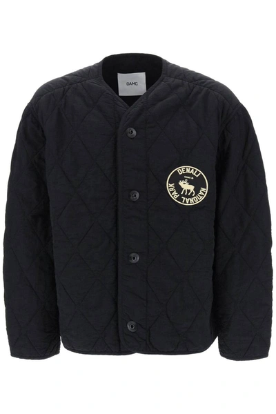 Shop Oamc 'denali' Quilted Jacket With Print And Embroidery At Back In Black