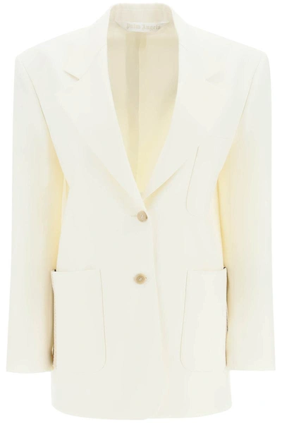 Shop Palm Angels Knit Tape Wool Twill Blazer In White