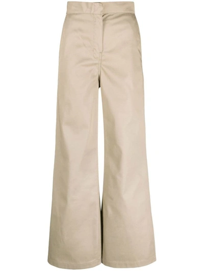 Shop Palm Angels Reverse Waistband Logo Trousers In Beige