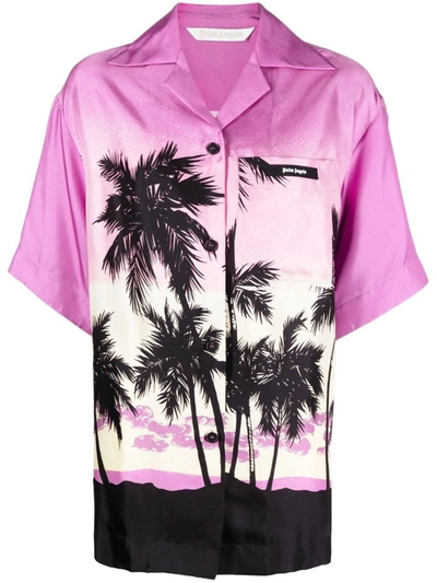 Shop Palm Angels Sunset-print Bowling Shirt In Purple