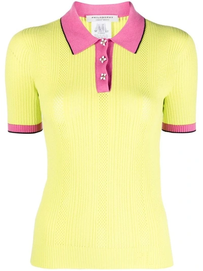 Shop Philosophy Di Lorenzo Serafini Contrasting-panel Polo Top In Green