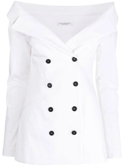 Shop Philosophy Di Lorenzo Serafini Off-shoulder Double-breasted Blazer In White