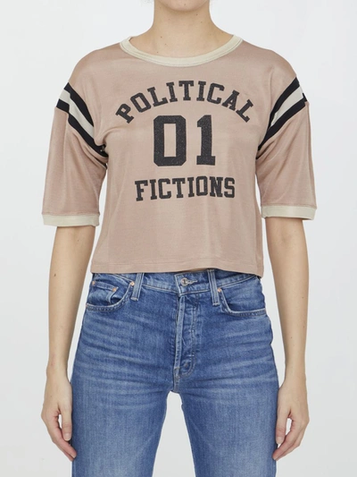 Shop Saint Laurent Political Fictions Cropped T-shirt In Pink