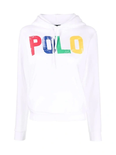 Shop Polo Ralph Lauren Multicolor Logo Hoodie In White