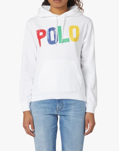 Shop Polo Ralph Lauren Multicolor Logo Hoodie In White