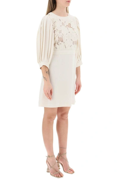 Shop See By Chloé See By Chloe Crepe And Lace Mini Dress In White