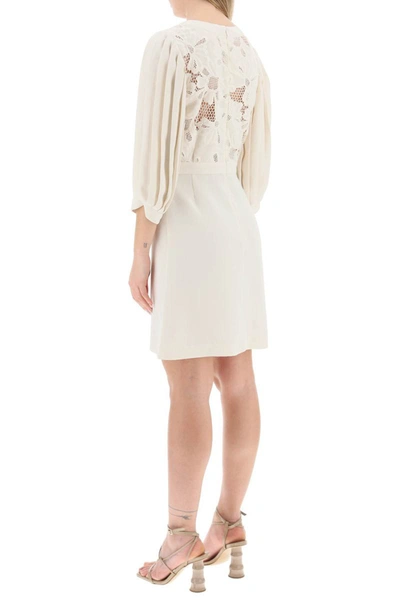 Shop See By Chloé See By Chloe Crepe And Lace Mini Dress In White