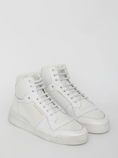 Shop Saint Laurent Sl24 Leather Sneakers In White