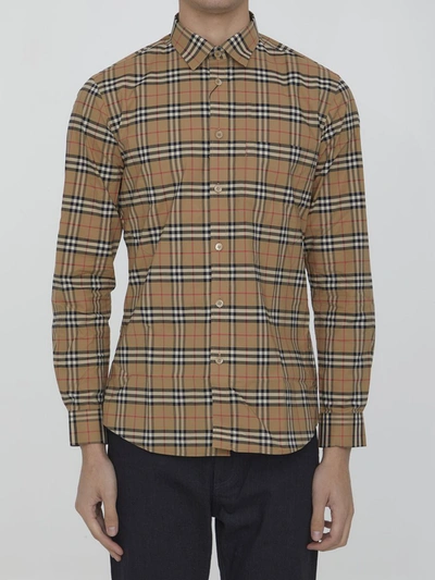 Shop Burberry Small Check Shirt In Beige