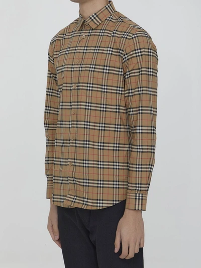 Shop Burberry Small Check Shirt In Beige