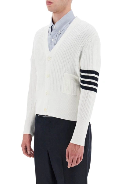 Shop Thom Browne 4-bar Cardigan In Baby Cable Rib Cotton In White