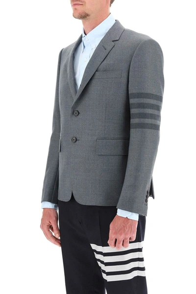 Shop Thom Browne 4-bar Single-breasted Wool Blend Jacket In Grey