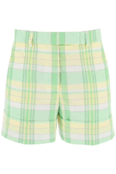 Shop Thom Browne Madras Cotton Cuffed Shorts In Multicolor