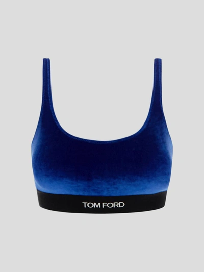Shop Tom Ford Yves Velvet Logo Bralette In Yves Blue