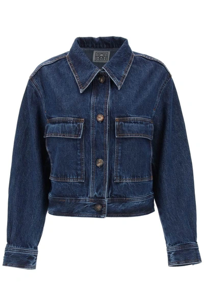 Shop Totême Toteme Cropped Denim Jacket In Blue