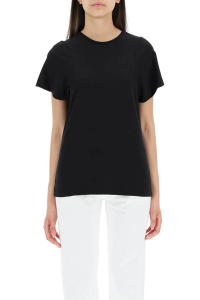 Shop Totême Toteme Monogram-embroidered Curved T-shirt In Black