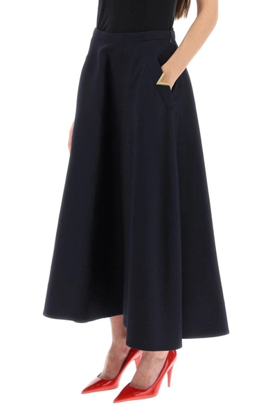 Shop Valentino Garavani Midi Skirt In Crepe Couture With V Gold Detailing In Blue