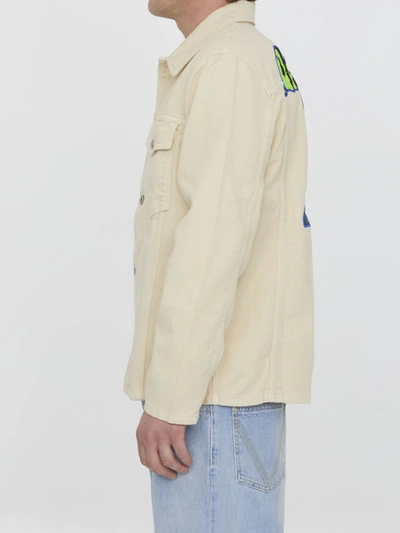 Shop Off-white Vars Hammer Shirt In <p>vars Hammer Shirt In Sand-colored Cotton Denim With Graphic Motif Embroidered On The Back. It Fea