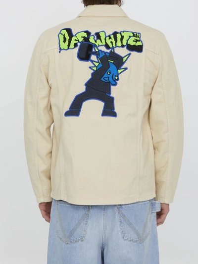 Shop Off-white Vars Hammer Shirt In <p>vars Hammer Shirt In Sand-colored Cotton Denim With Graphic Motif Embroidered On The Back. It Fea