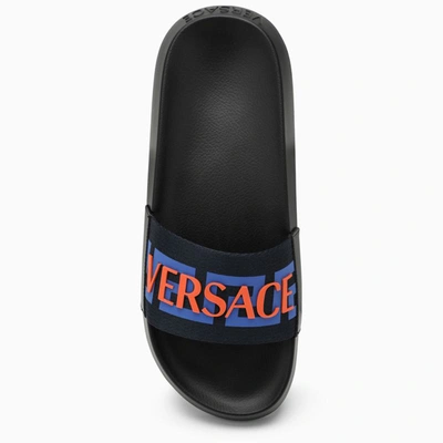 Shop Versace Black Slide With Logo In Blue
