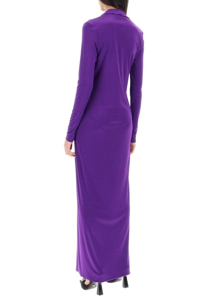 Shop Versace Cowl Neck Maxi Dress In Purple