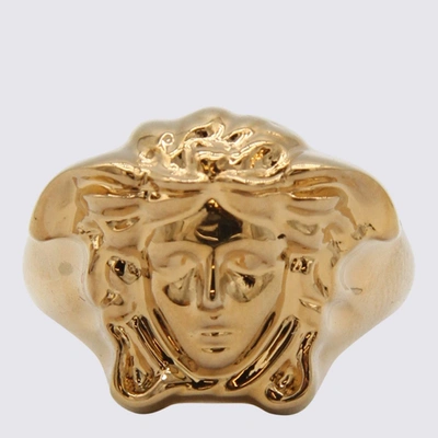 Shop Versace Gold-tone Medusa Brass Ring In Golden
