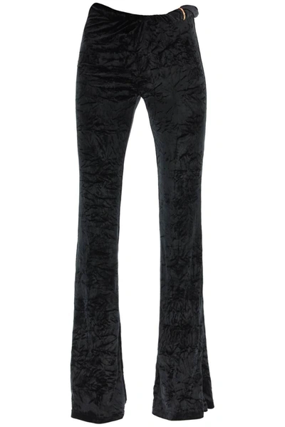 Shop Versace Froissé Velvet Flared Pants In Black