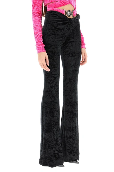 Shop Versace Froissé Velvet Flared Pants In Black