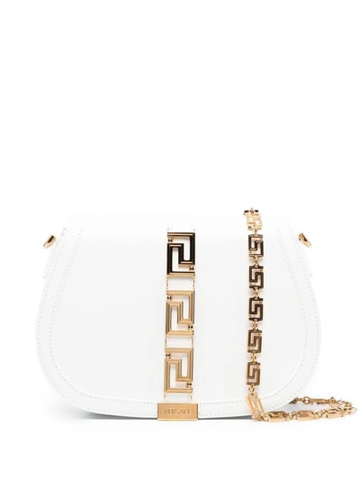 Shop Versace Greca Goddess Crossbody Bag In Bianco E Oro