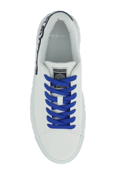 Shop Versace Greca Varsity Sneakers In White