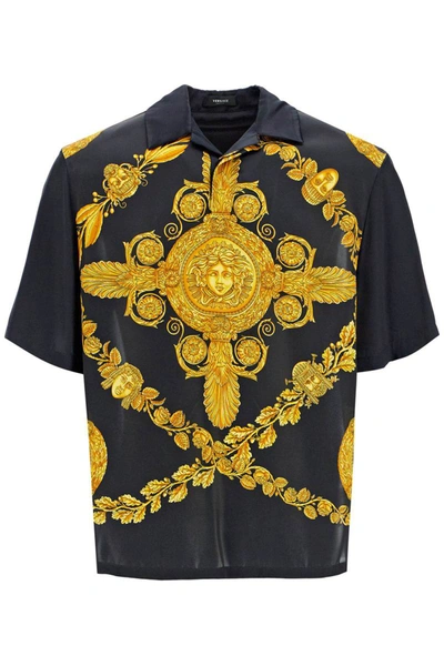 Shop Versace Mascher Baroque Satin Polo Shirt In Multicolor