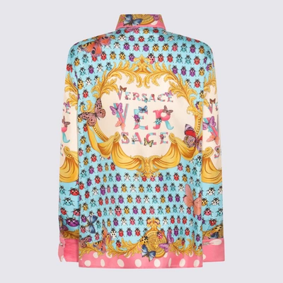 Shop Versace Pink Multicolour Silk Butterflies Shirt In Pink/light Blue/ivory