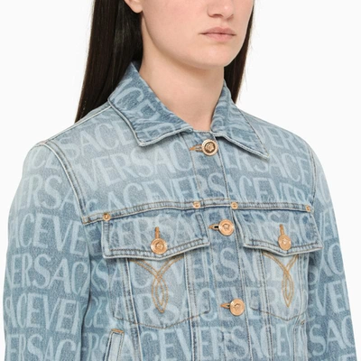 Shop Versace Allover Light Jacket In Blue