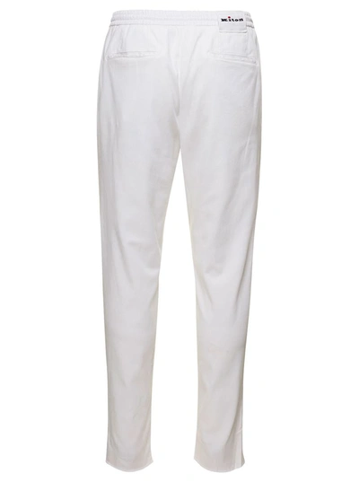Shop Kiton White Slim Trousers With Elasticated Waistband In Stretch Lyocell Man