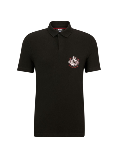 Shop Hugo Boss Men's Boss X Nfl Cotton-piqué Polo Shirt With Collaborative Branding In Falcons Charcoal
