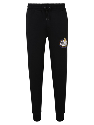 Shop Hugo Boss Men's Boss X Nfl Cotton-blend Tracksuit Bottoms With Collaborative Branding In Vikings Charcoal