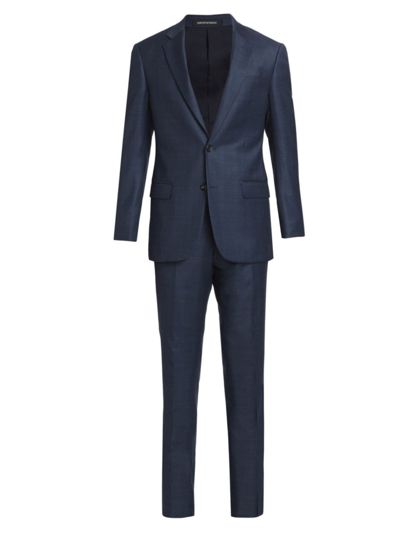 Shop Emporio Armani Men's G-line Plaid Wool Single-breasted Suit In Blue