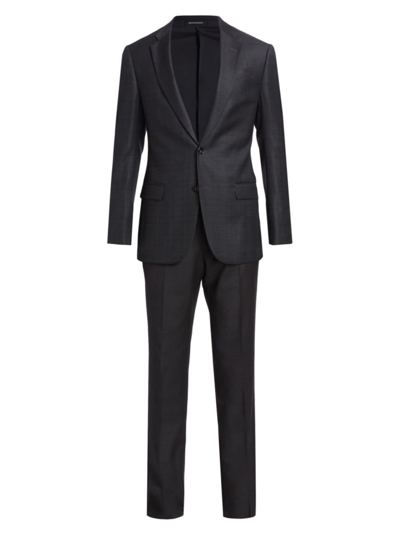 Shop Emporio Armani Men's G-line Plaid Wool Single-breasted Suit In Grey