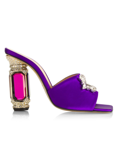 Shop Nalebe Women's Aurum 100mm Crystal-embellished Satin Mules In Purple