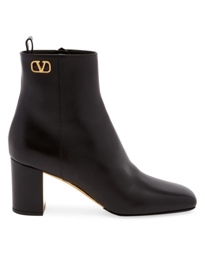 Shop Valentino Women's Vlogo Leather Booties In Nero