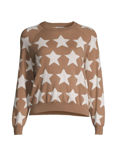 Shop Minnie Rose Women's Star Cotton-cashmere Crewneck Sweater In Bamboo Star