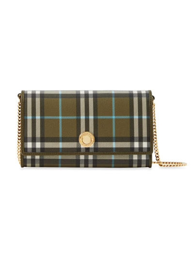 Shop Burberry Women's Hannah Check Wallet-on-chain In Olive Green