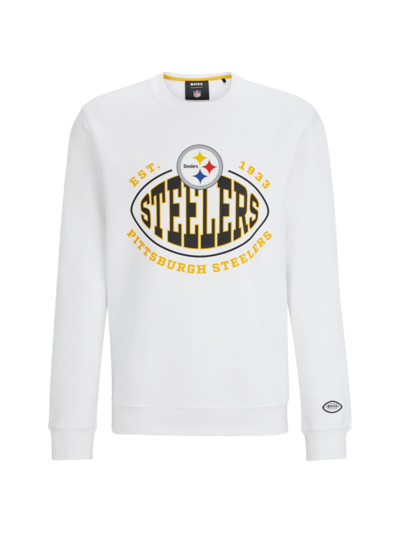 Shop Hugo Boss Men's Boss X Nfl Cotton-blend Sweatshirt With Collaborative Branding In Steelers Open White