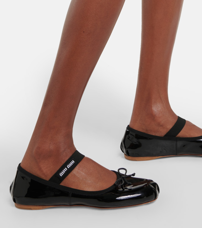 Miu Miu Logo-printed Bow Detailed Ballerina Shoes In Animal Print